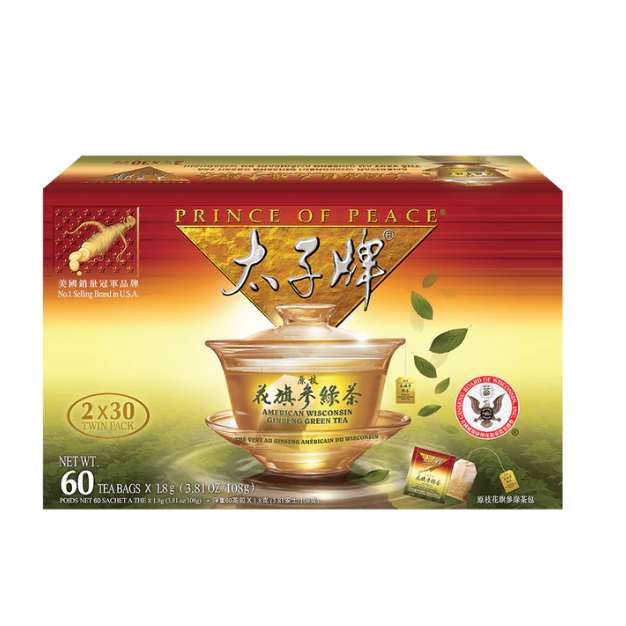 Prince of Peace Ginseng Tea Green, 60 sachets, 30satches<br>太子牌原枝花旗參綠茶60/30茶包 - Image 3