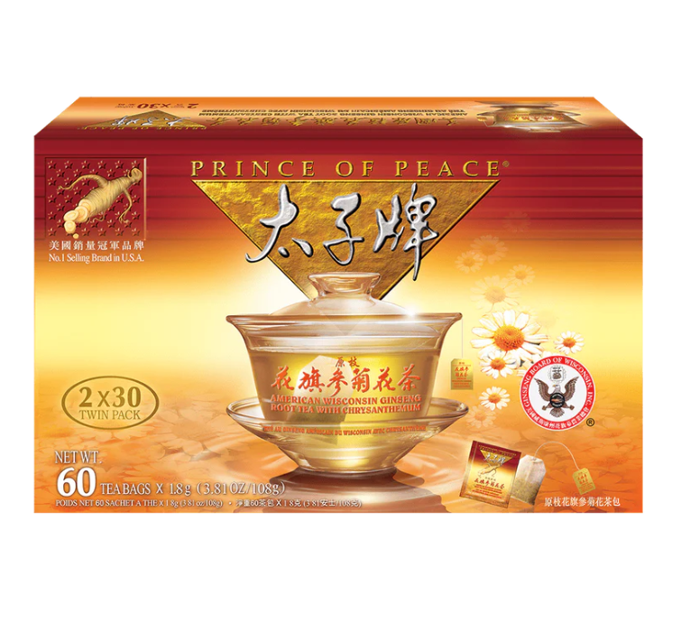 Prince of Peace Ginseng Tea Chrysan 30, 60 sachets, 30satches<br>太子牌原枝花旗參菊花茶60/30茶包